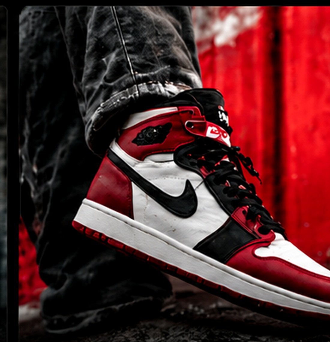 Red and black sportstyle high top sneaker